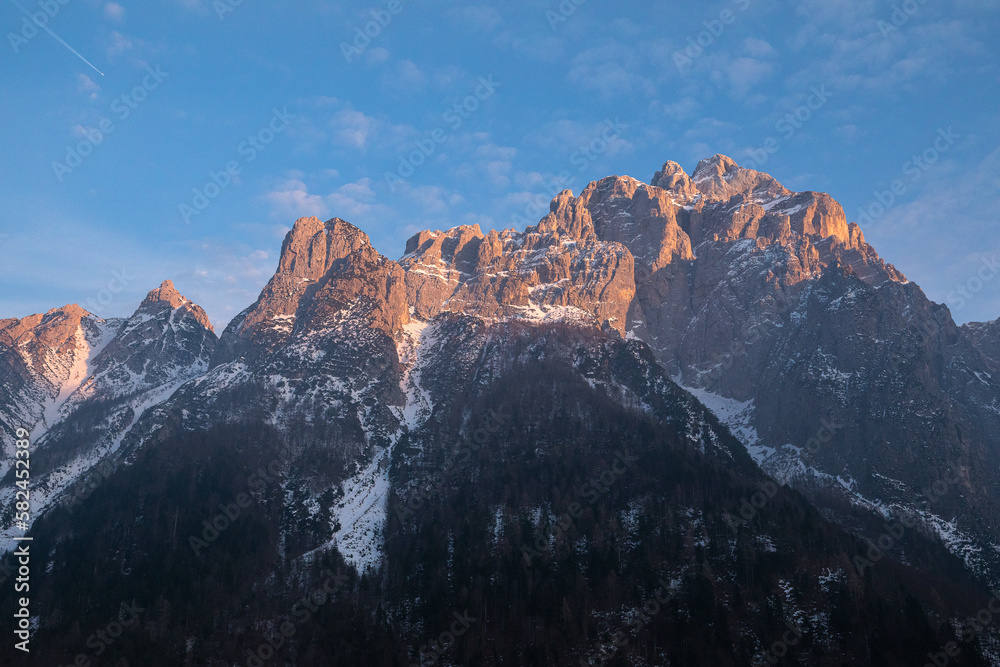 Fototapeta premium Dogna Valley and the king (Mount Montasio)