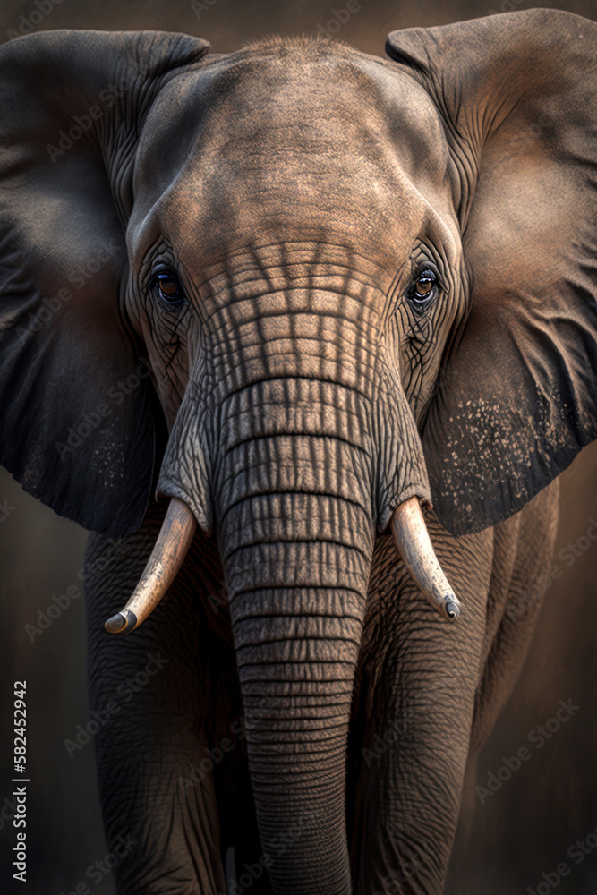 Elephant portrait on dark background. AI Generative