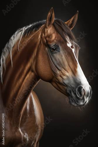 Horse portrait on dark background. AI Generative © Uliana