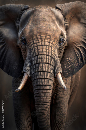 Elephant portrait on dark background. AI Generative © Uliana