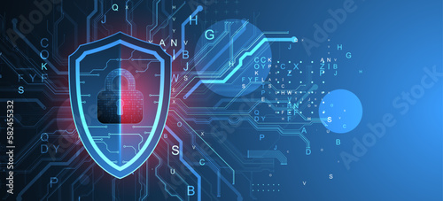 Technological abstract background on the topic of information protection and computer security. .