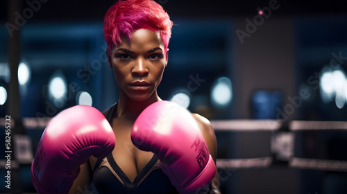 non-binary person, boxer, with gloves and challenging and empowered attitude © Demencial Studies