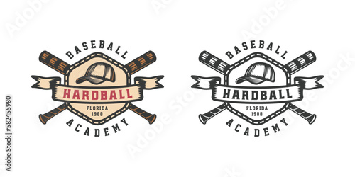 Vintage retro baseball sport emblem, logo, badge, label. mark, poster or print. Monochrome Graphic Art. Vector Illustration.