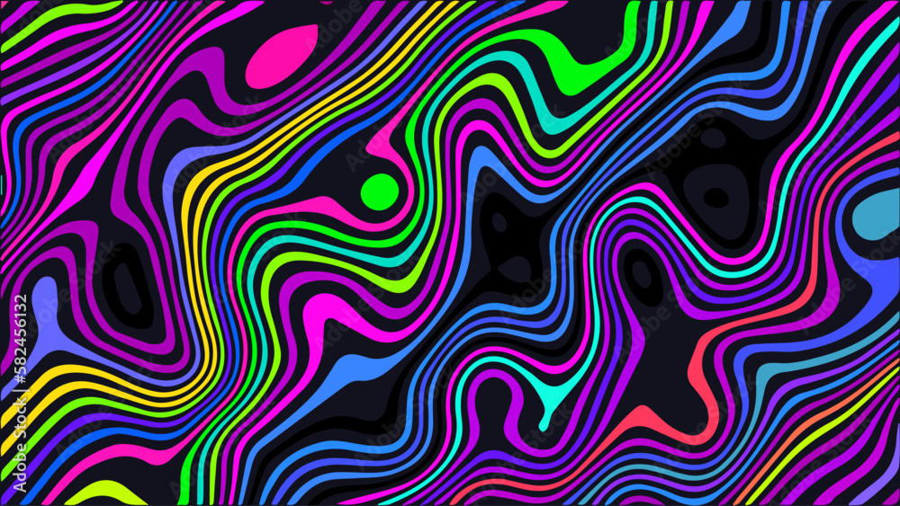 Trippy strip psychedelic pattern. Neon color wavy background