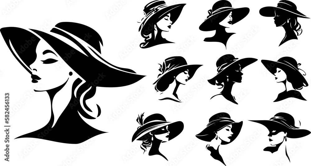 Vector set of silhouettes of women in a hat. Vector set of silhouettes of women in a hat.