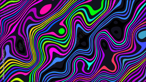 Trippy strip psychedelic pattern. Neon color wavy background
