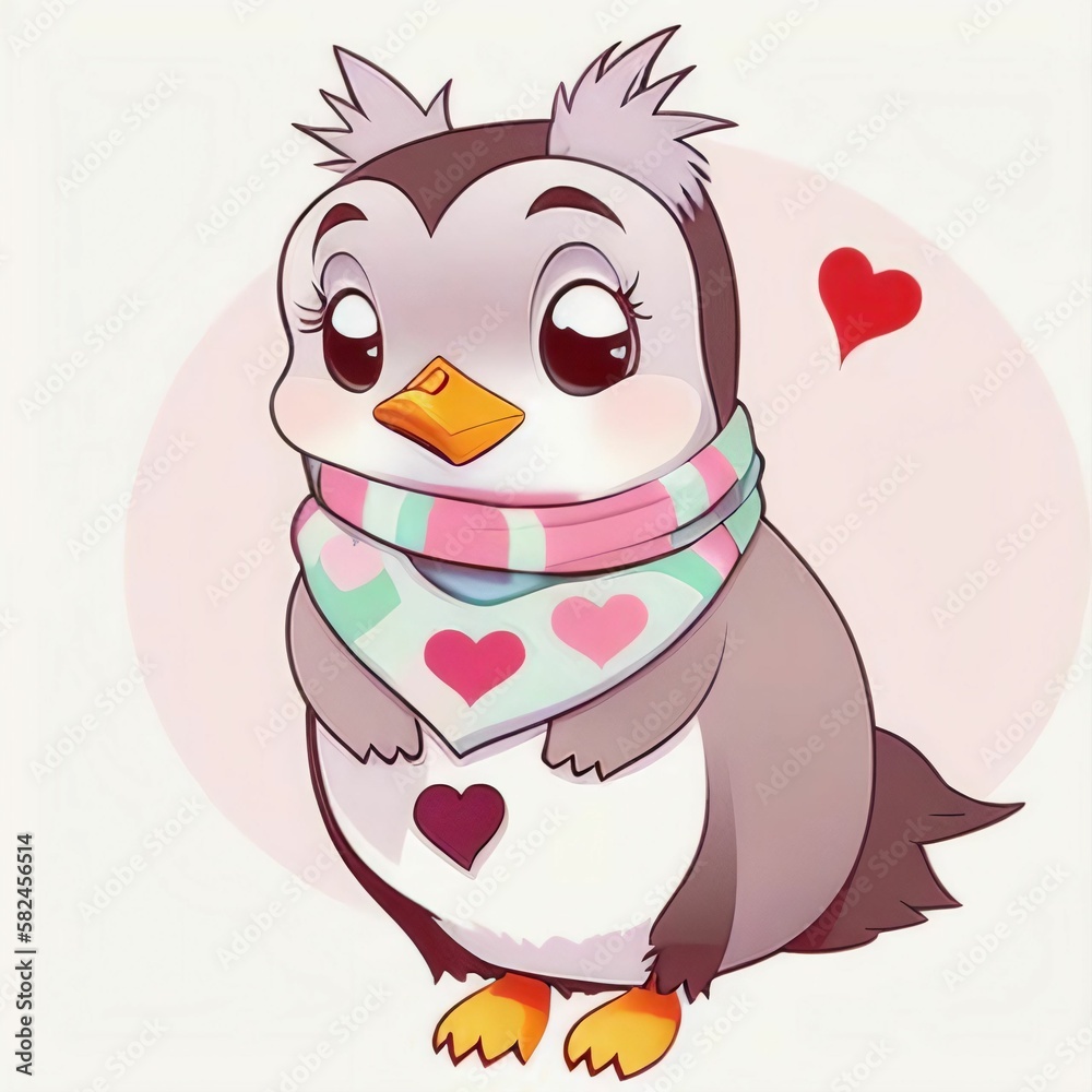 painting of a cute penguin in a scarf with heart , great sticker, ai generated painting of a cute penguin in a scarf with heart , great sticker, ai generated