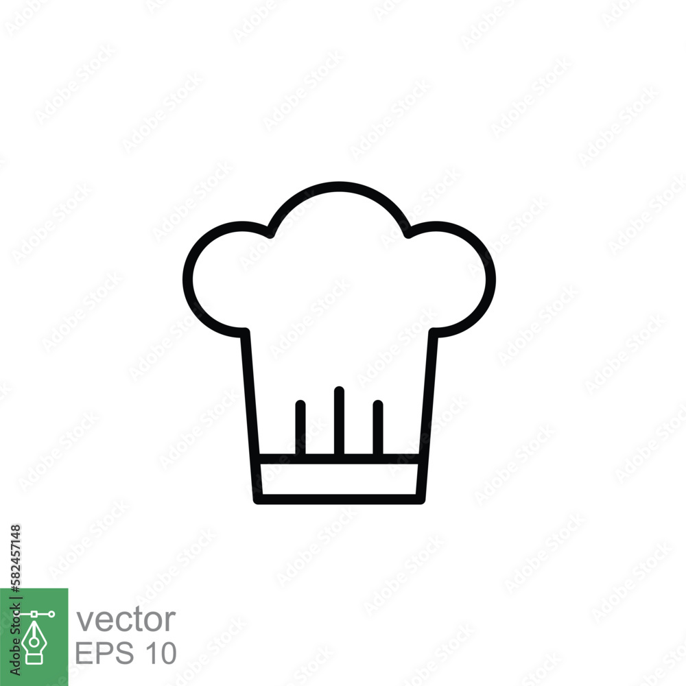 Chef hat line icon. Simple outline style. Toque, chef, cook, table, restaurant concept. Vector illustration isolated on white background. EPS 10. Chef hat line icon. Simple outline style. Toque, chef, cook, table, restaurant concept. Vector illustration isolated on white background. EPS 10.