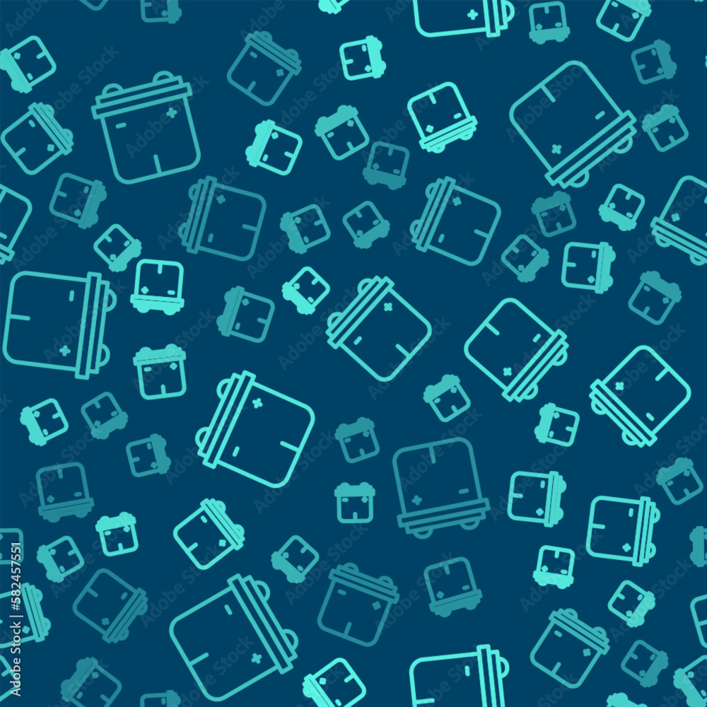 Green line Car battery icon isolated seamless pattern on blue background. Accumulator battery energy power and electricity accumulator battery. Vector Green line Car battery icon isolated seamless pattern on blue background. Accumulator battery energy power and electricity accumulator battery. Vector