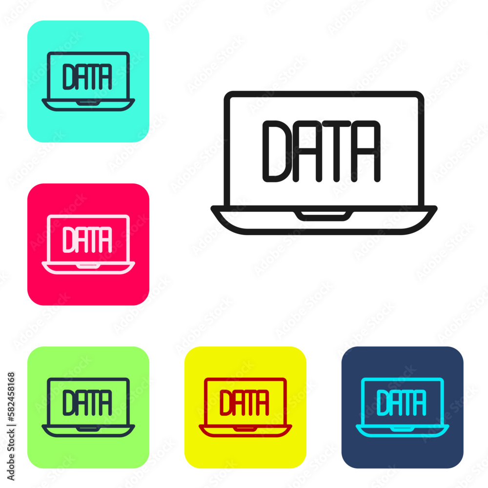 Black line Data analysis icon isolated on white background. Business data analysis process, statistics. Charts and diagrams. Set icons in color square buttons. Vector Black line Data analysis icon isolated on white background. Business data analysis process, statistics. Charts and diagrams. Set icons in color square buttons. Vector