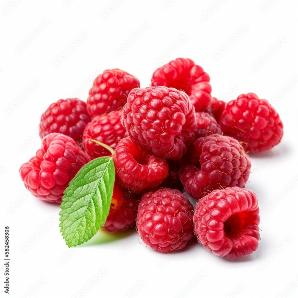 An isolated cluster of raspberries on a white background Generative AI An isolated cluster of raspberries on a white background Generative AI