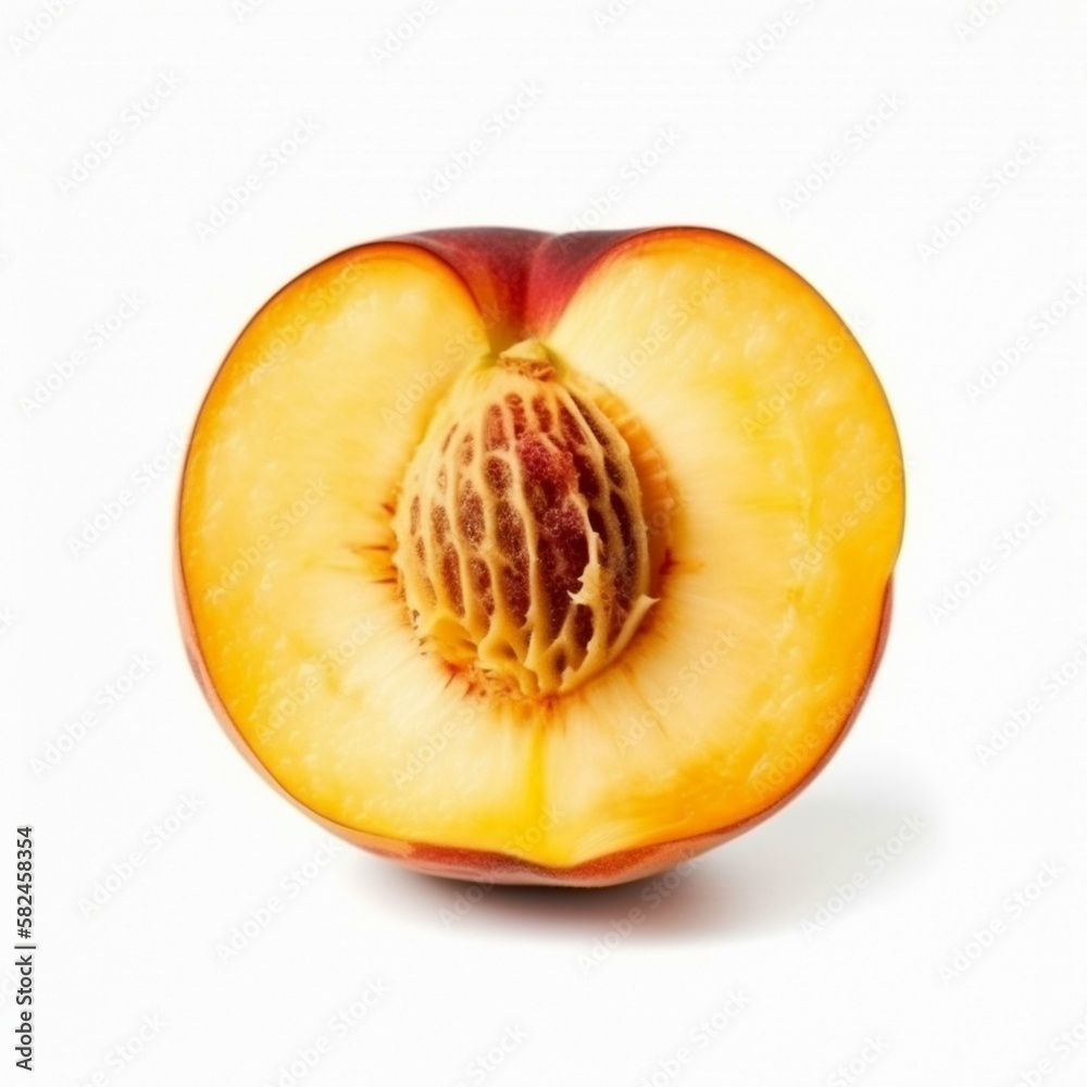 An isolated sliced peach on a white background Generative AI An isolated sliced peach on a white background Generative AI