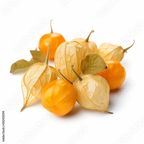 An isolated cluster of physalis on a white background Generative AI