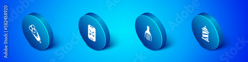 Set Isometric Electric razor blade, Barrette, Barber shop pole and online service platform icon. Vector