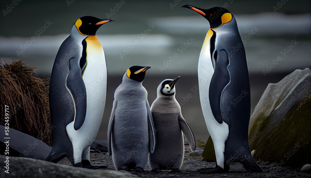 Obraz premium Emperor Penguins with chick