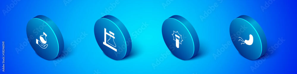 Set Isometric Test tube, Explosion in the flask, Bacteria and stand icon. Vector Set Isometric Test tube, Explosion in the flask, Bacteria and stand icon. Vector