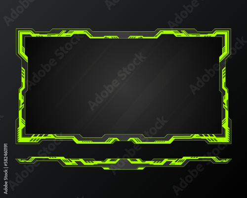 Futuristic black and neon green border lower third game gui screen panel frame template