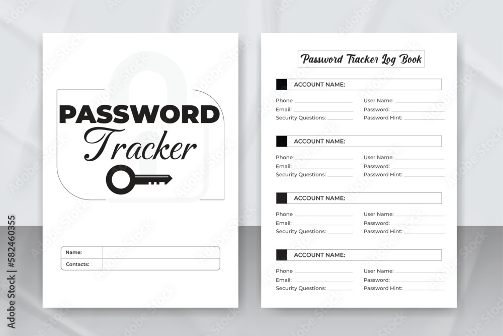 Password Tracker Logbook Template to Organize your password notebook With KDP Interior design