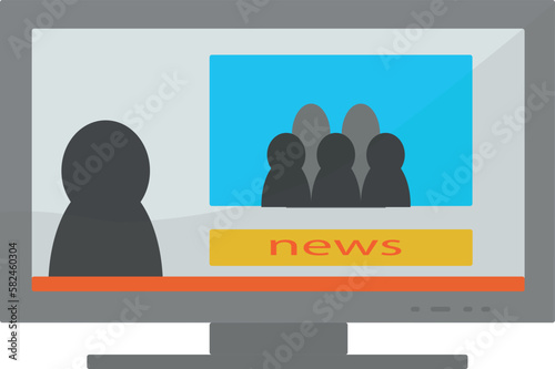 Vector illustration of news on TV. monitor icon