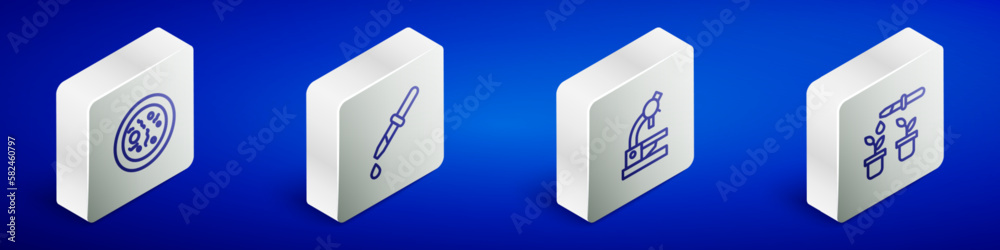 Set Isometric line Petri dish with bacteria, Pipette, Microscope and and plant icon. Vector Set Isometric line Petri dish with bacteria, Pipette, Microscope and and plant icon. Vector