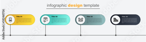 Set line Roller coaster, Castle, Fast street food cart and Weight. Business infographic template. Vector