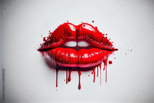 Canvas Print red lips lipstick melting on a white background generative AI