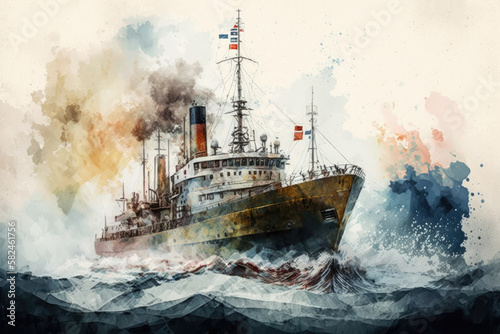 Ship in Watercolor style, generative ai