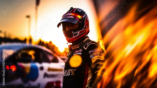 NASCAR F1 Motorbike pilot driver on blurred background photo