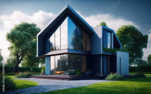 real estate or property Luxury modern house with blue sky background, Street of suburban homes