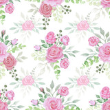 Seamless floral pattern-232. Bouquet of roses on a white background, hand drawn watercolour illustration.