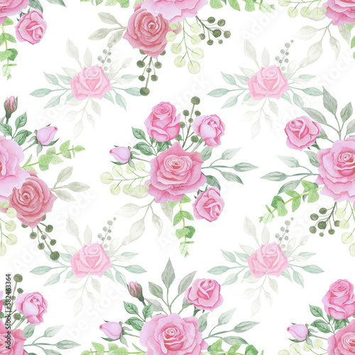 Seamless floral pattern-232. Bouquet of roses on a white background, hand drawn watercolour illustration.