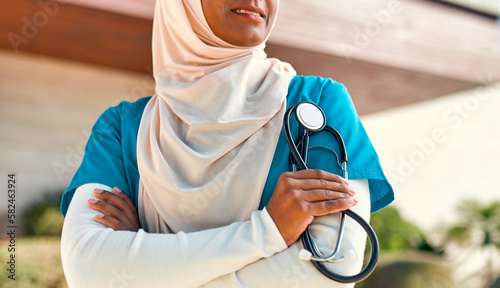 Photography Muslim doctor outside near the hospital