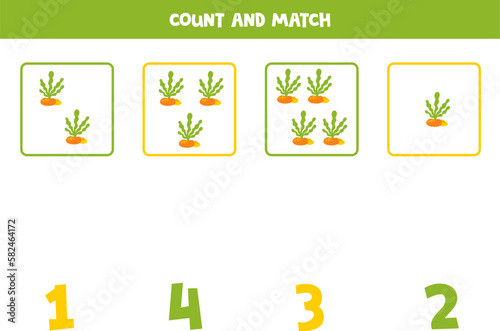Counting game for kids. Count all sea weed and match with numbers. Worksheet for children.