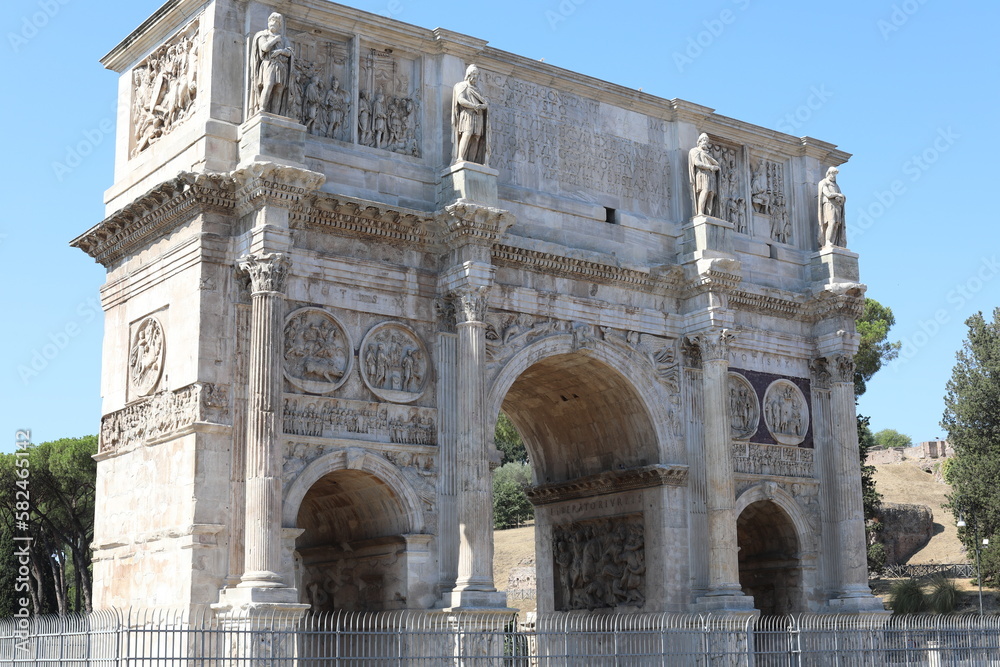 Ancient the Arch of Constantine in Rome, Italy. Beautiful view on a sunny summer day.