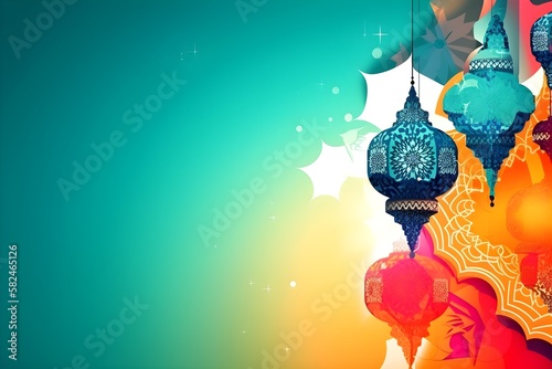 Artistic illustration of month Ramadan and Eid al Fitr Generative AI
