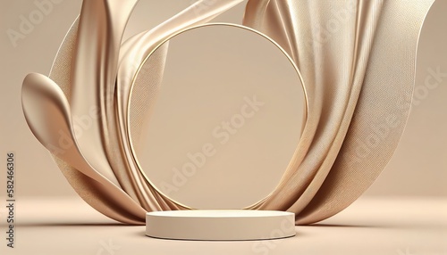 A 3D beige podium display mockup for presenting beauty and cosmetic products in a feminine setting. Perfect for showcasing products. Generative ai technology