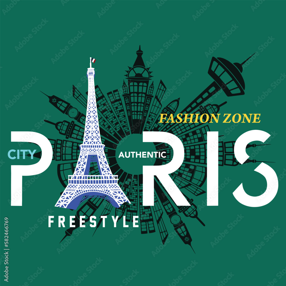 Paris city tee graphic typography for print t shirt illustration vector art vintage