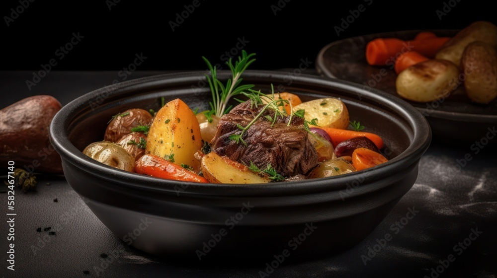 Beef meat and vegetables stew, generative ai Beef meat and vegetables stew, generative ai
