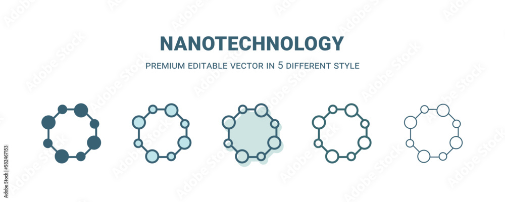 nanotechnology icon in 5 different style. Outline, filled, two color, thin nanotechnology icon isolated on white background. Editable vector can be used web and mobile nanotechnology icon in 5 different style. Outline, filled, two color, thin nanotechnology icon isolated on white background. Editable vector can be used web and mobile