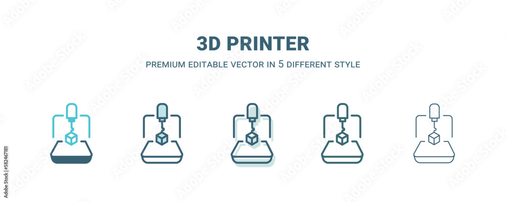 3d printer icon in 5 different style. Outline, filled, two color, thin 3d printer icon isolated on white background. Editable vector can be used web and mobile 3d printer icon in 5 different style. Outline, filled, two color, thin 3d printer icon isolated on white background. Editable vector can be used web and mobile