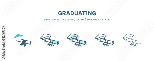 graduating icon in 5 different style. Outline, filled, two color, thin graduating icon isolated on white background. Editable vector can be used web and mobile