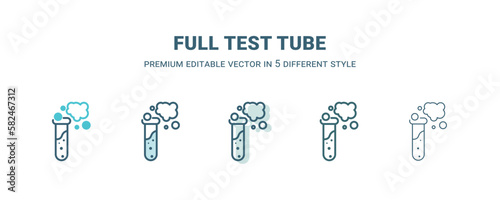full test tube icon in 5 different style. Outline, filled, two color, thin full test tube icon isolated on white background. Editable vector can be used web and mobile