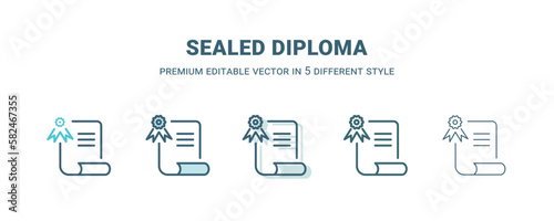 sealed diploma icon in 5 different style. Outline, filled, two color, thin sealed diploma icon isolated on white background. Editable vector can be used web and mobile