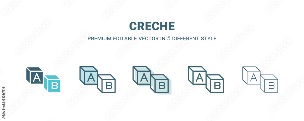 creche icon in 5 different style. Outline, filled, two color, thin creche icon isolated on white background. Editable vector can be used web and mobile
