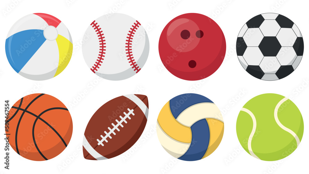 Sports balls flat icon set. Vector illustration. Sports balls flat icon set. Vector illustration.