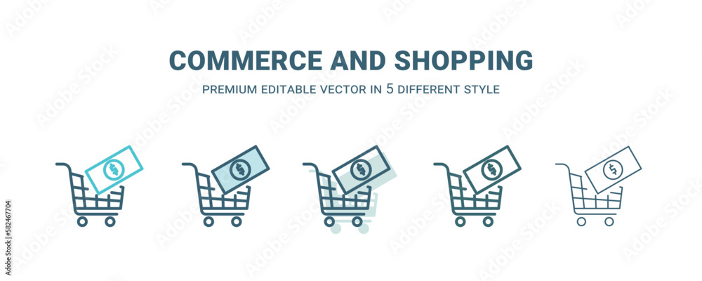 commerce and shopping icon in 5 different style. Outline, filled, two color, thin commerce and shopping icon isolated on white background. Editable vector can be used web and mobile commerce and shopping icon in 5 different style. Outline, filled, two color, thin commerce and shopping icon isolated on white background. Editable vector can be used web and mobile