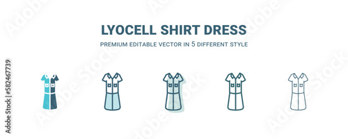 lyocell shirt dress icon in 5 different style. Outline  filled  two color  thin lyocell shirt dress icon isolated on white background. Editable vector can be used web and mobile