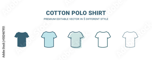 cotton polo shirt icon in 5 different style. Outline, filled, two color, thin cotton polo shirt icon isolated on white background. Editable vector can be used web and mobile