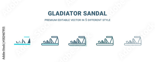 gladiator sandal icon in 5 different style. Outline, filled, two color, thin gladiator sandal icon isolated on white background. Editable vector can be used web and mobile
