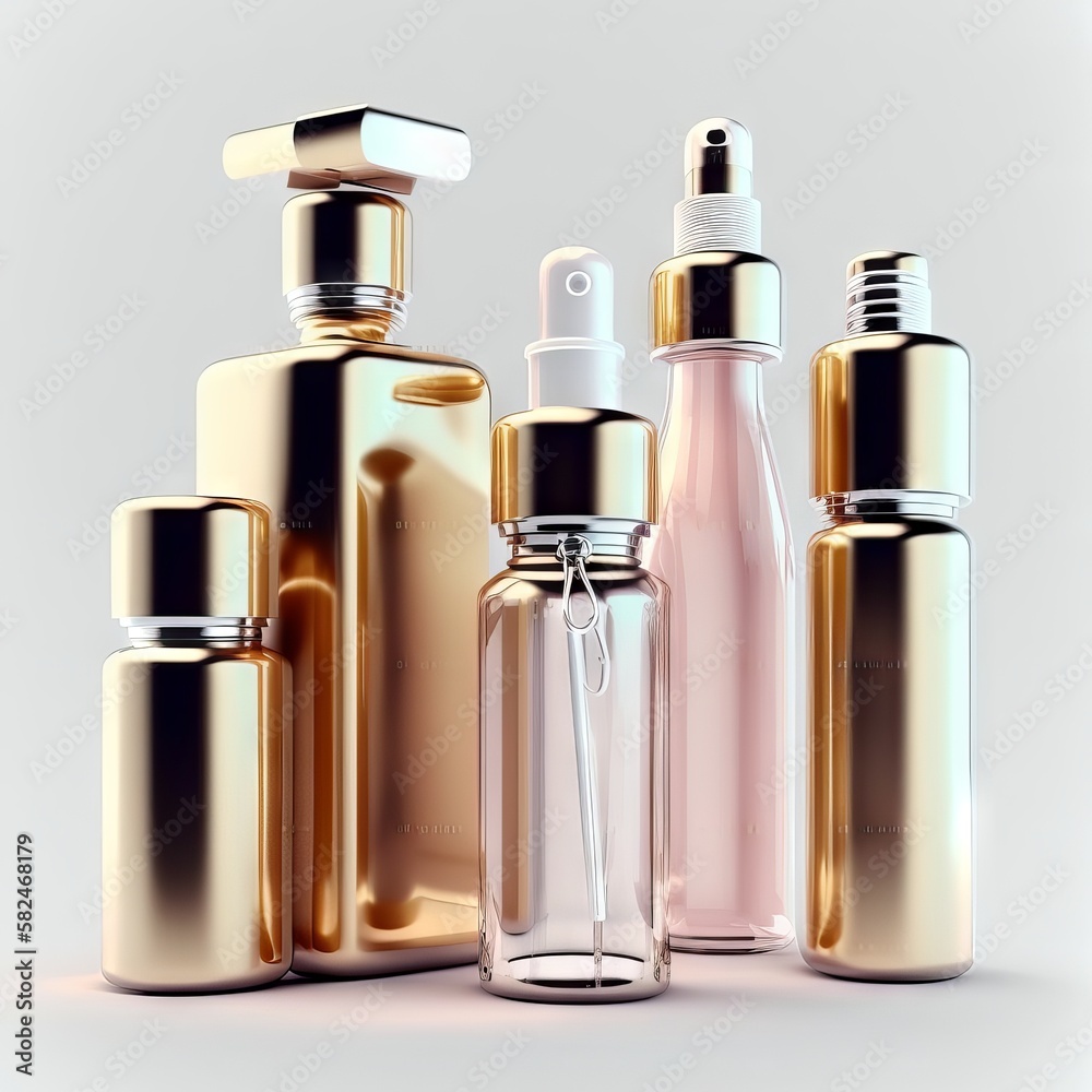 various bottles / roller bottles / spray bottles made of glass and metal for cosmetics, natural medicine , essential oils or other liquids isolated over a white background, top view various bottles / roller bottles / spray bottles made of glass and metal for cosmetics, natural medicine , essential oils or other liquids isolated over a white background, top view